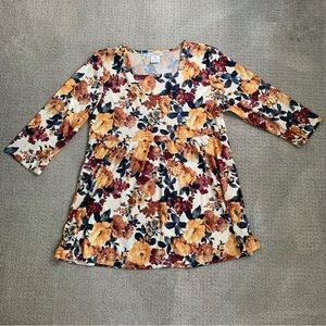 CW Classics Yellow Floral Tunic Blouse Shirt, Sz Medium Square Neck